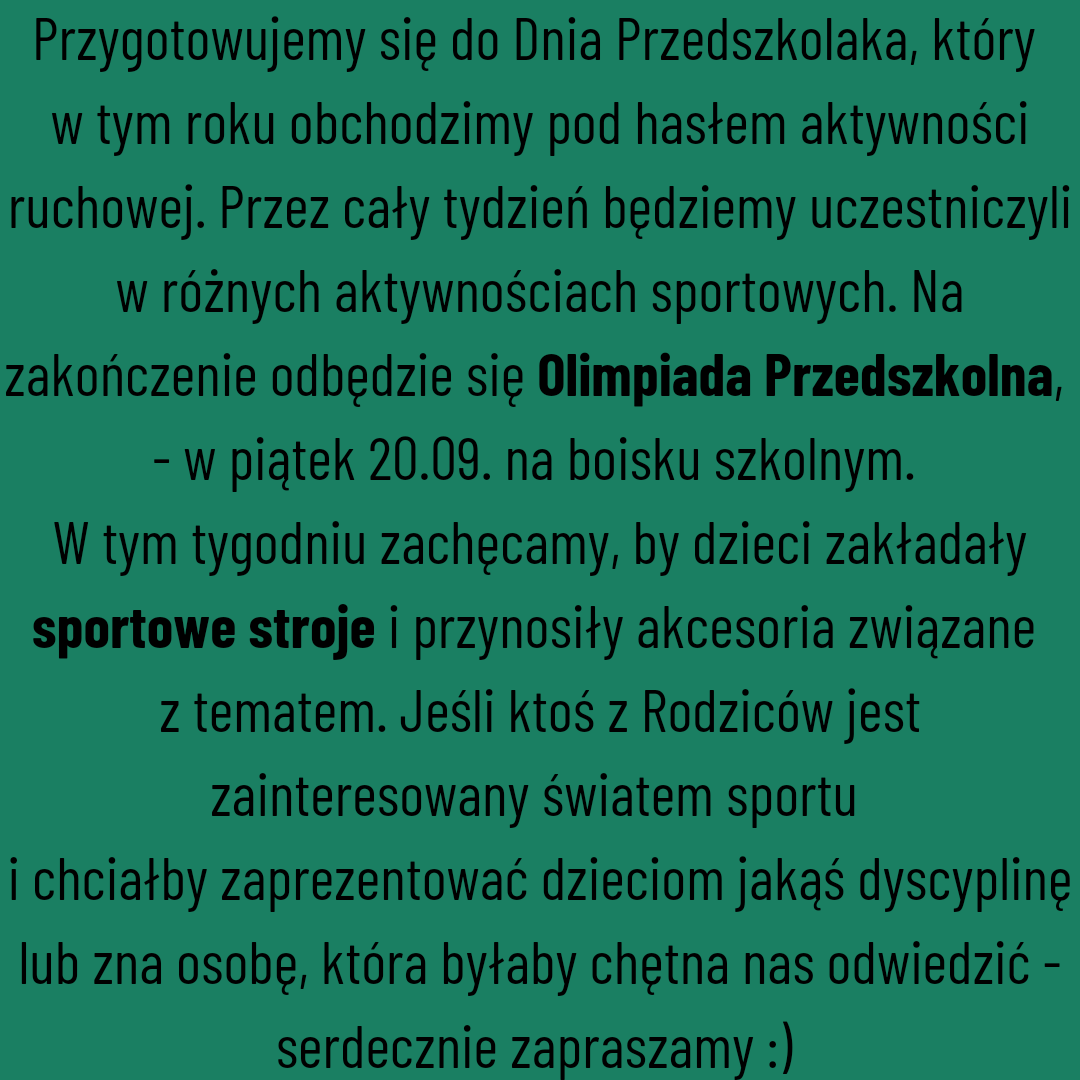 Informację na plakacie o Przedszkolnej Olimpiadzie Sportowej