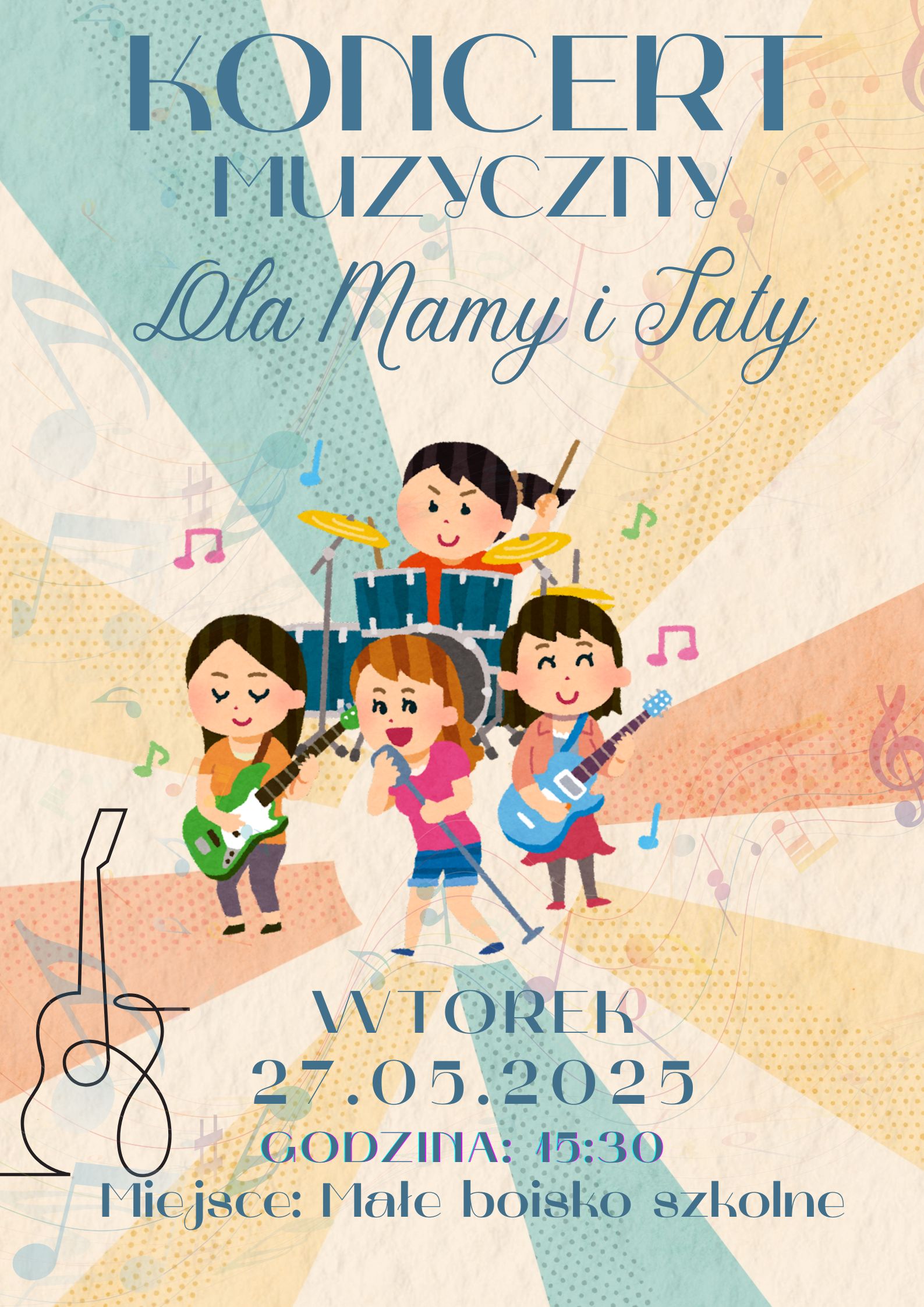 Plakat z narysowanym zespołem muzycznym.