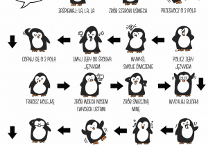 Gra planszowa z sylwetami pingwinów jako polami dla pionków.