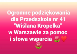 Podziękowania na stronie fb Przedszkola nr 1 w Kłodzku.